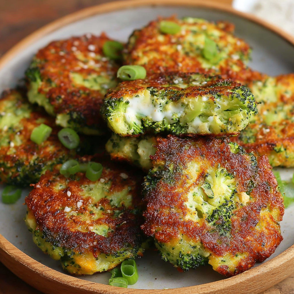 A plate of cheesy broccoli fritters.