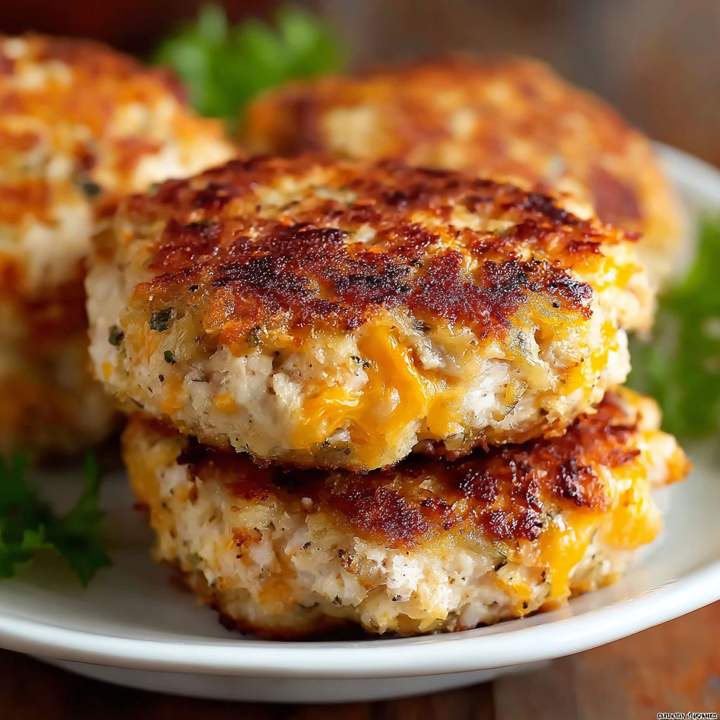 A plate of Ranch Cheddar Chicken Burgers.