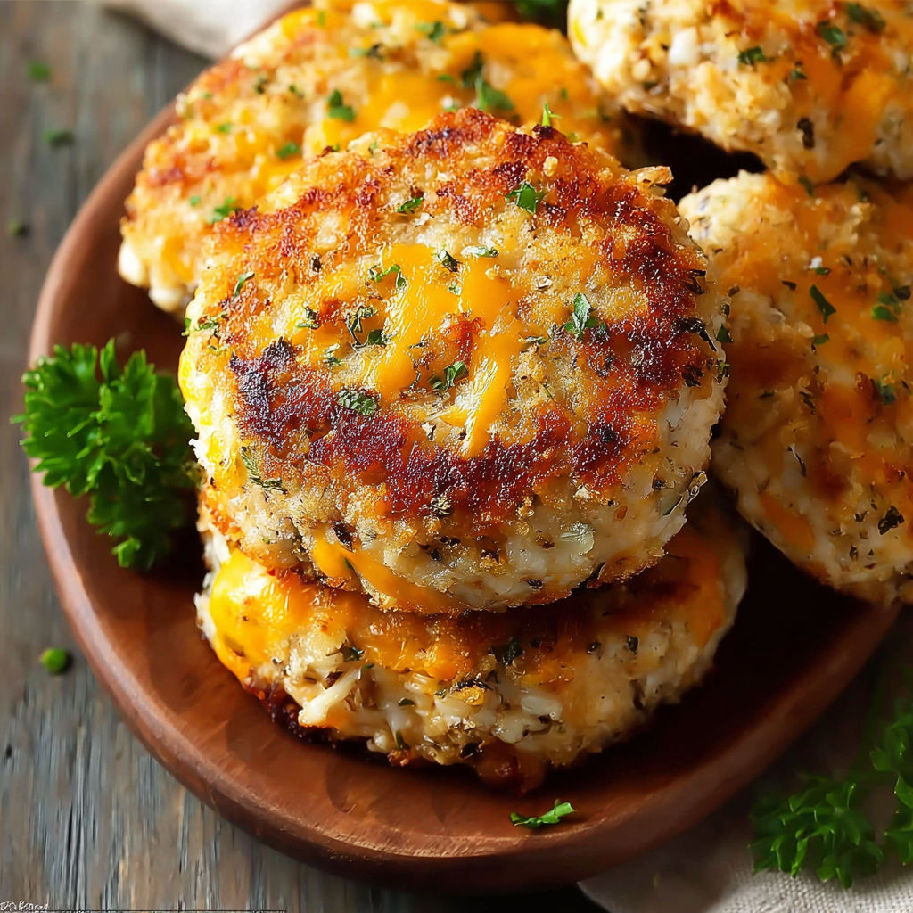 A plate of Ranch Cheddar Chicken Burgers.