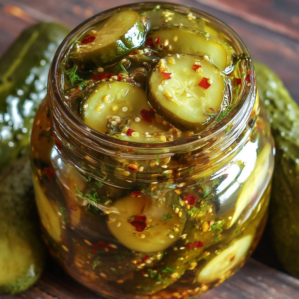 A jar of sweet heat pickles.