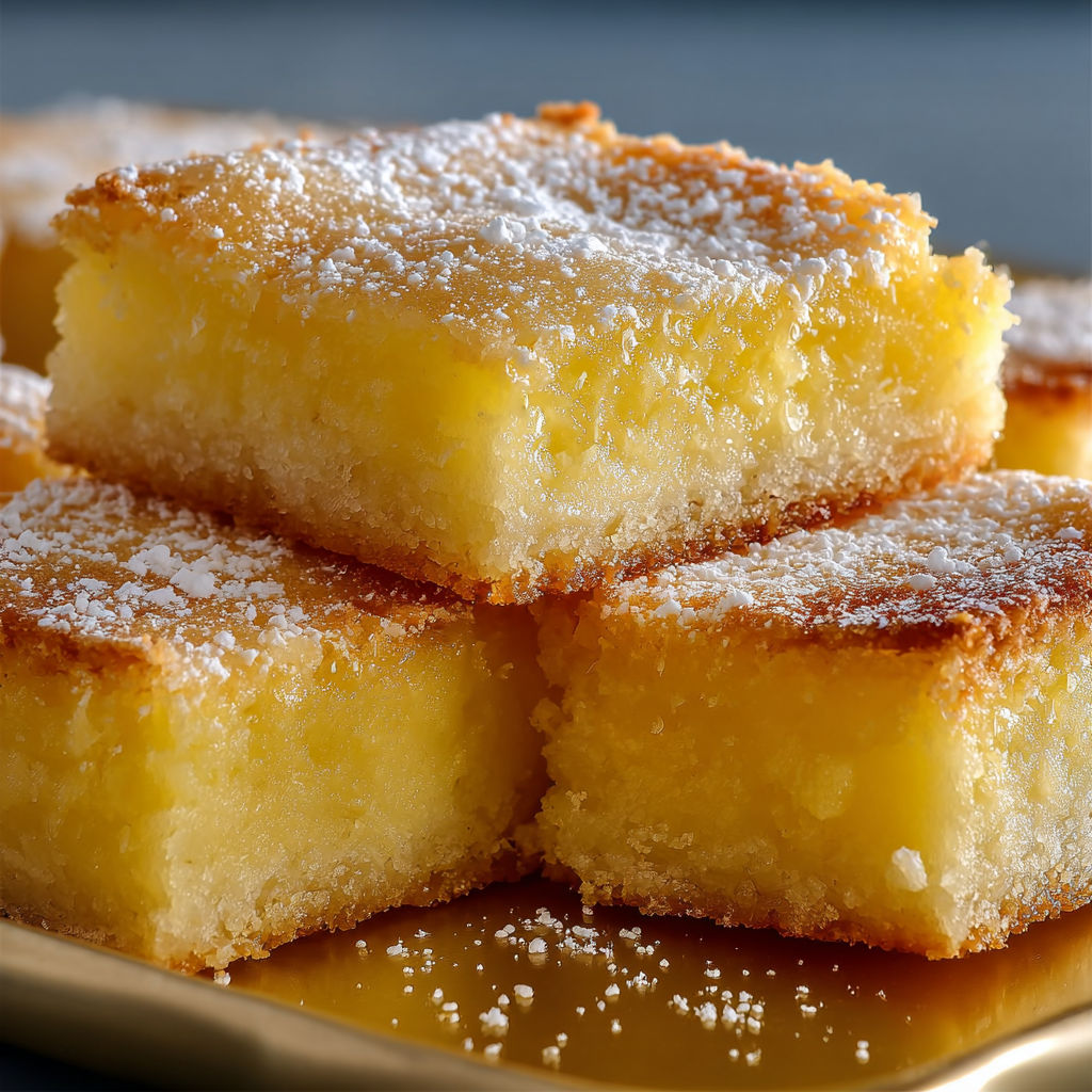 Two pieces of lemon bars on a plate.
