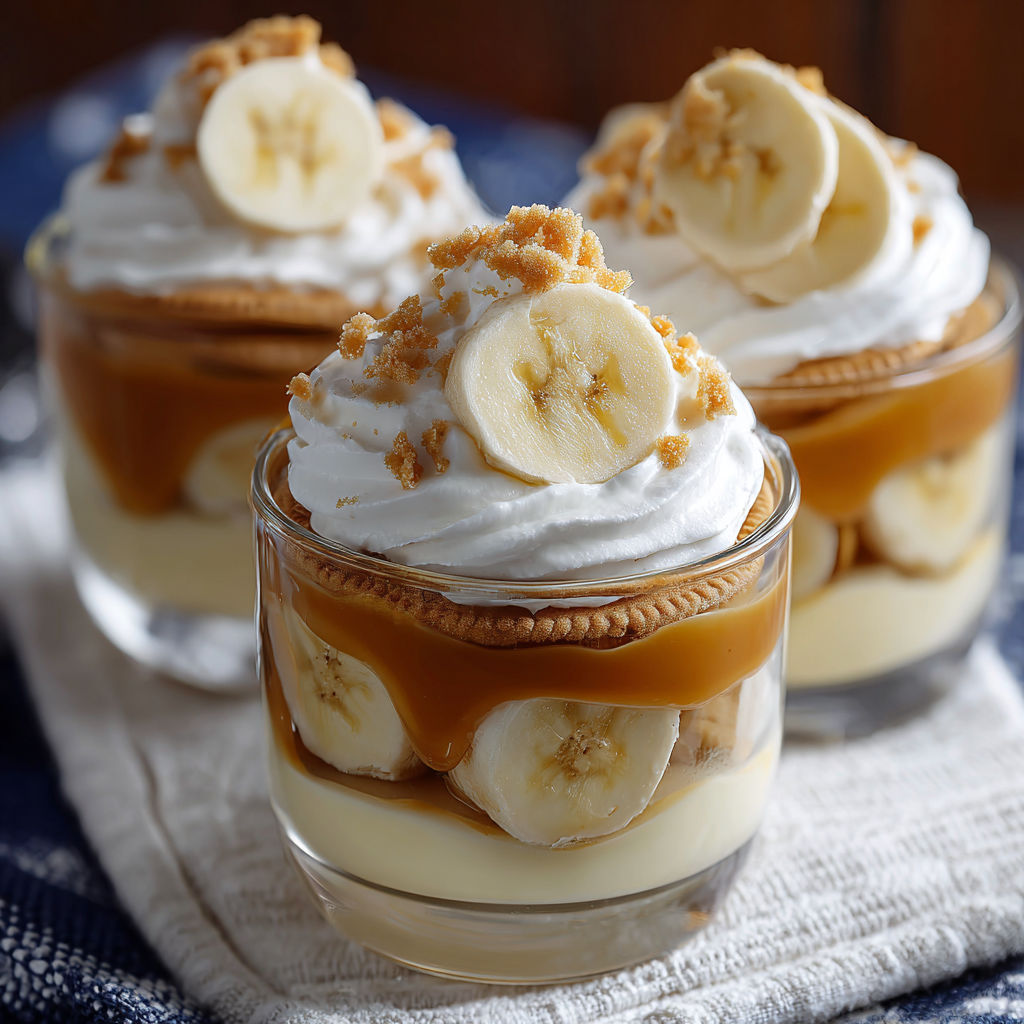 Two cups of banana pudding with whipped cream.