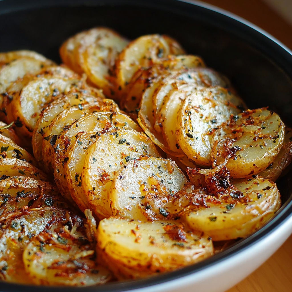 A bowl of potatoes with seasoning.