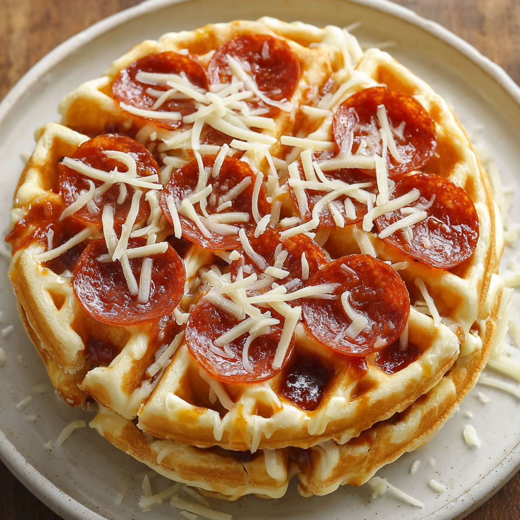 A plate of pizza stuffed waffles.