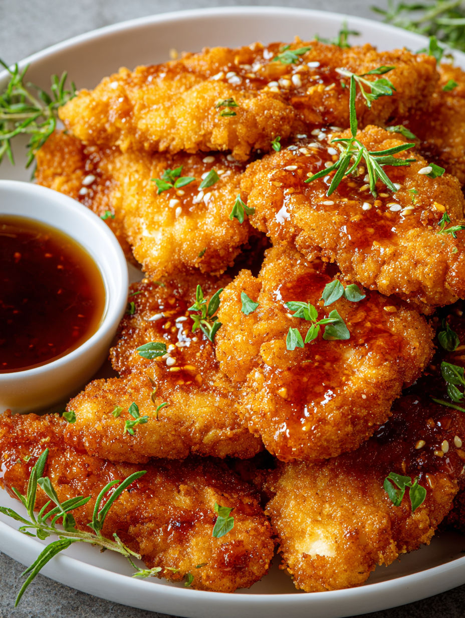 A plate of double crunch honey garlic chicken.