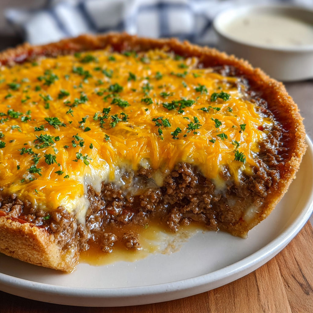 A slice of a cheeseburger pie.
