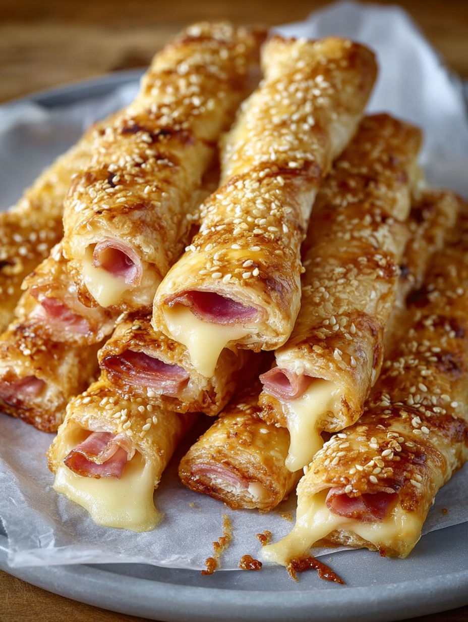 A plate of ham and cheese sticks.