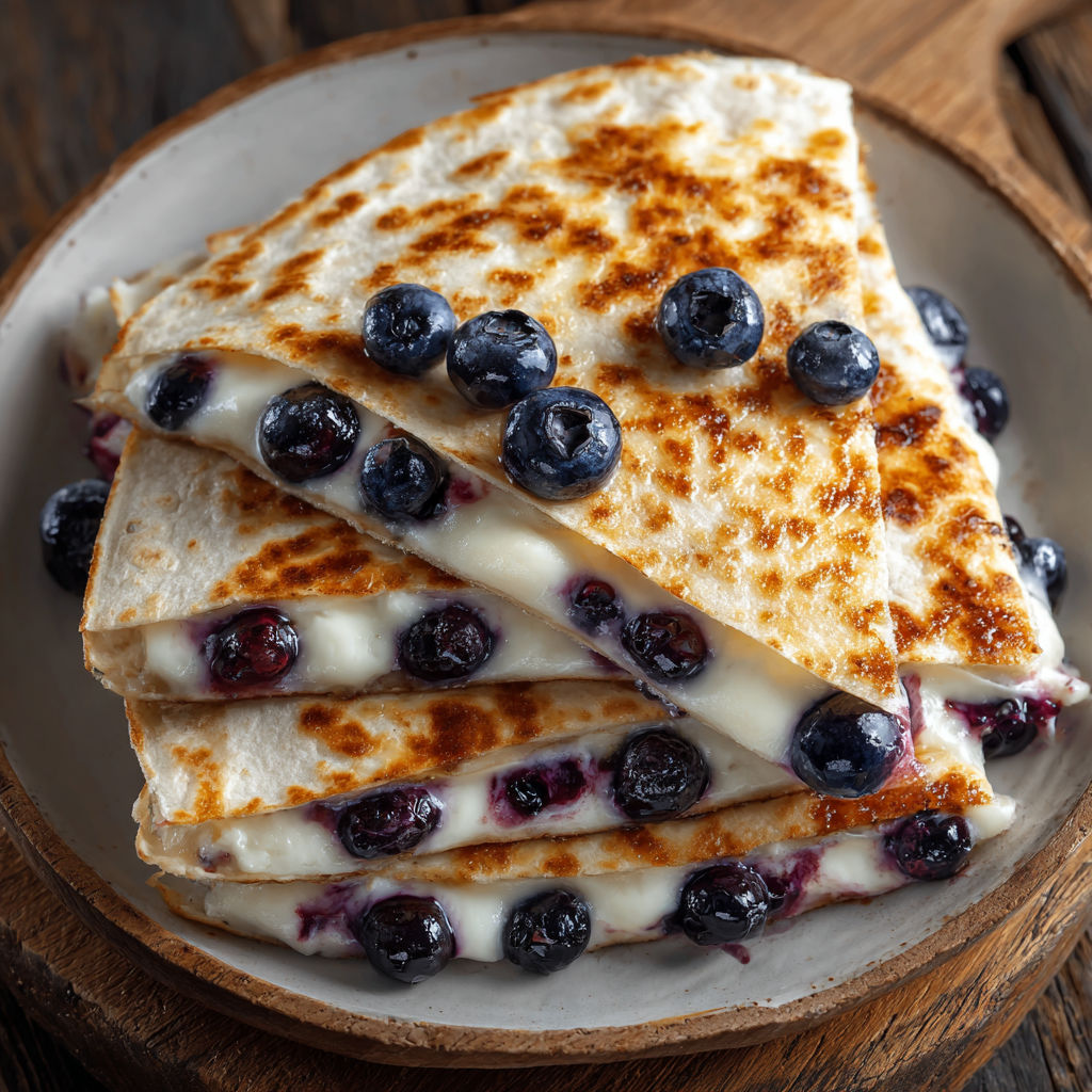 A delicious blueberry breakfast quesadilla.