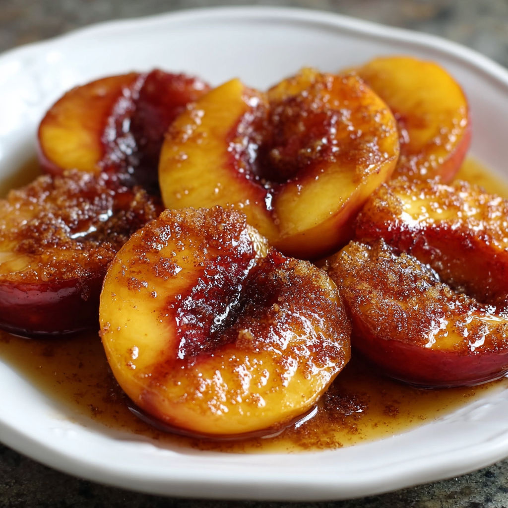 A plate of peaches with brown sugar.