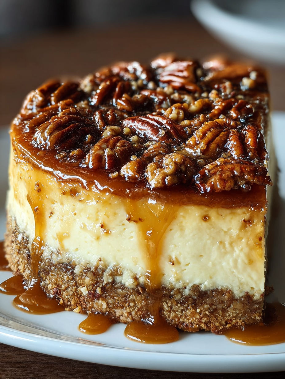 A slice of pecan caramel crème brûlée cake.