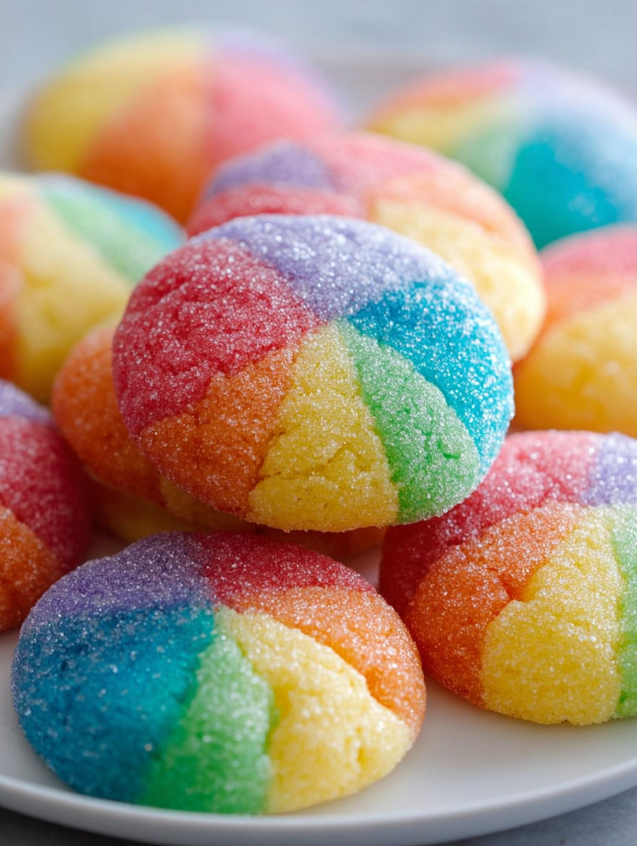 Rainbow colored sugar cookies.
