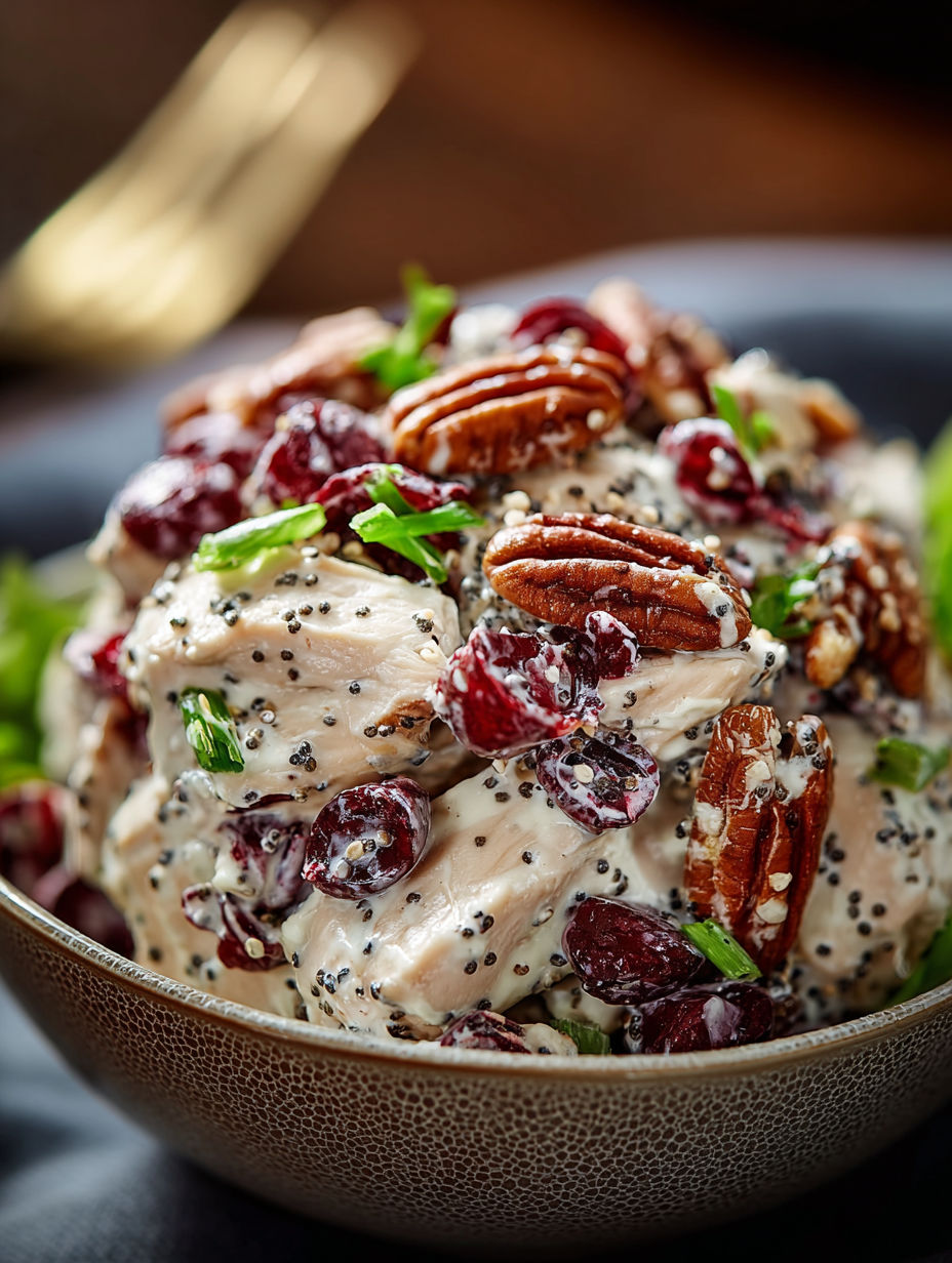 A bowl of Cranberry Pecan Chicken Salad.