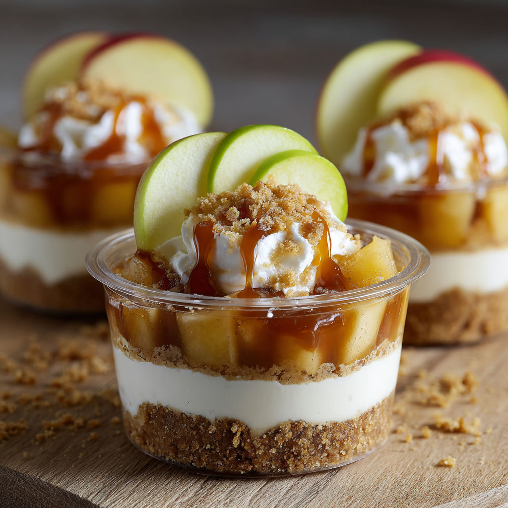 Three cups of caramel apple dessert.