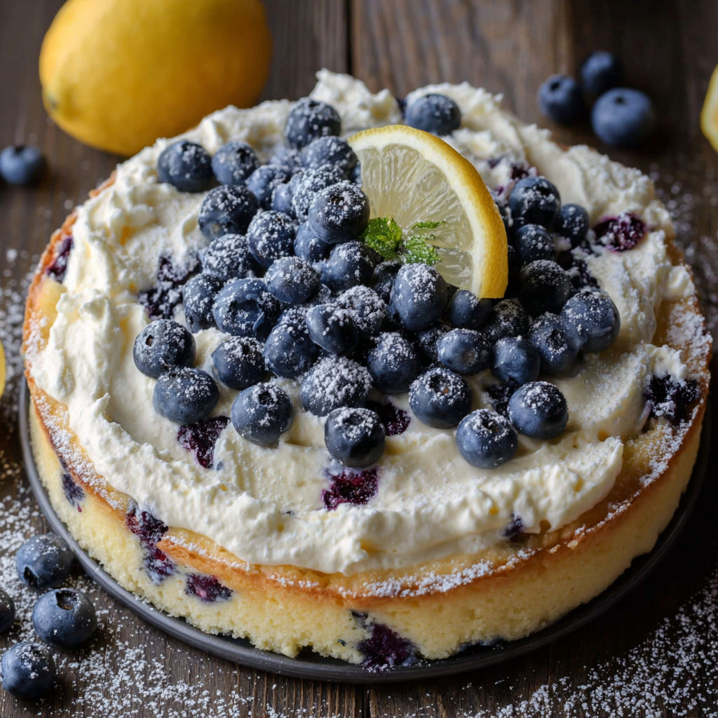 A slice of blueberry lemon creme cake.