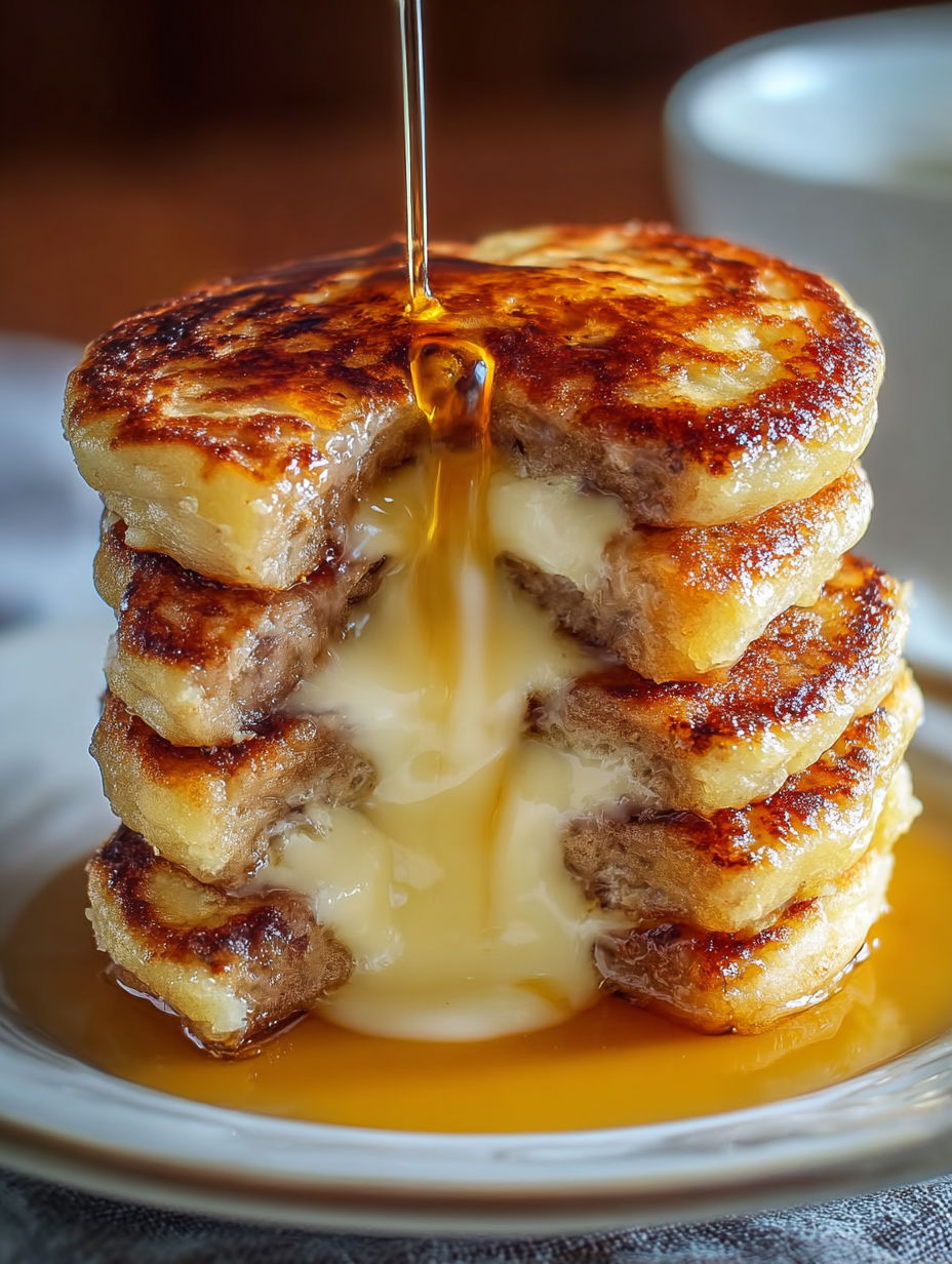 Sausage dipped pancakes delight.