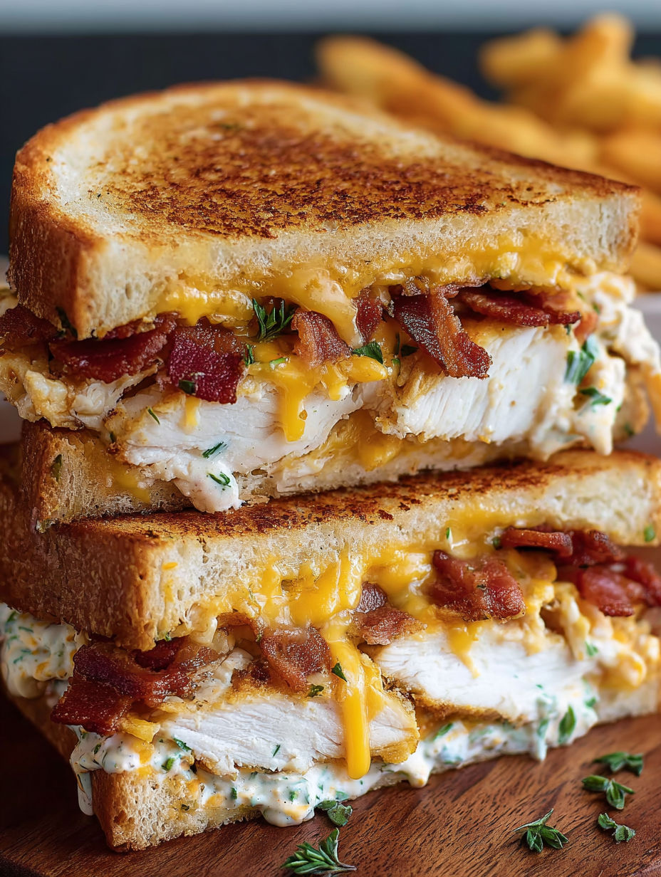 A chicken sandwich with bacon and cheese.