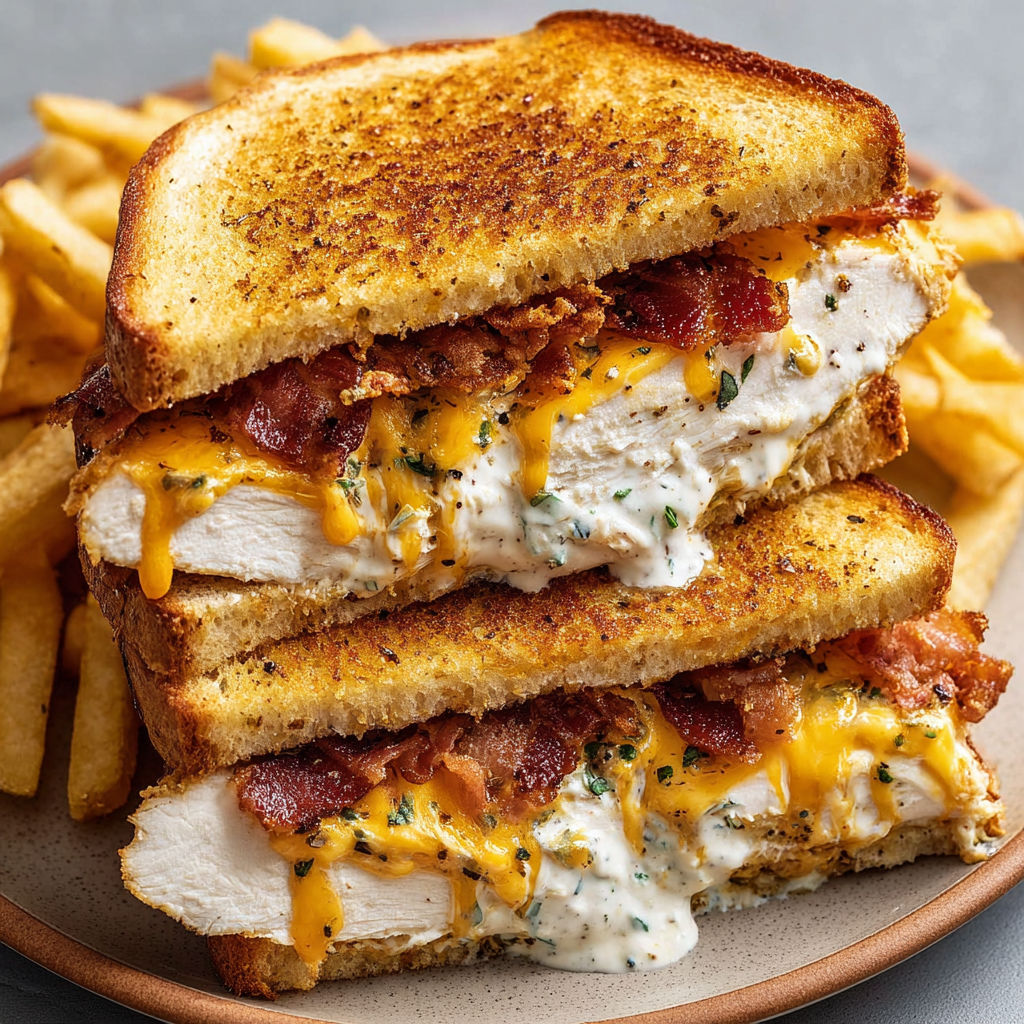 A sandwich with bacon and cheese on top.