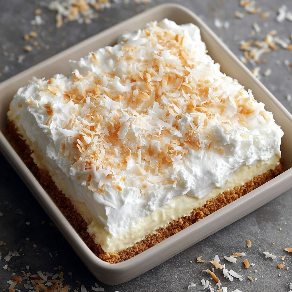 A slice of coconut cream lush delight.
