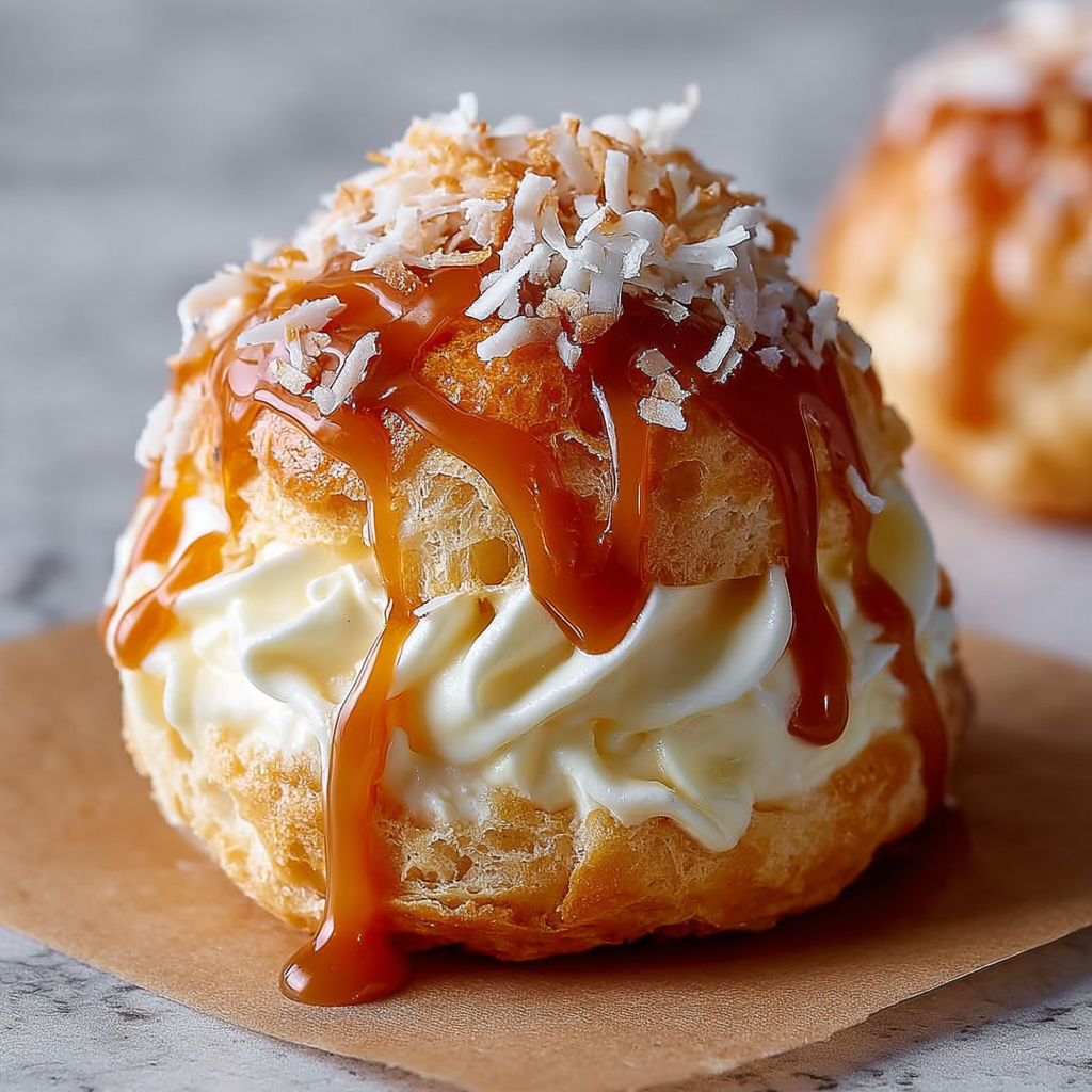 A pastry with caramel drizzled on top.