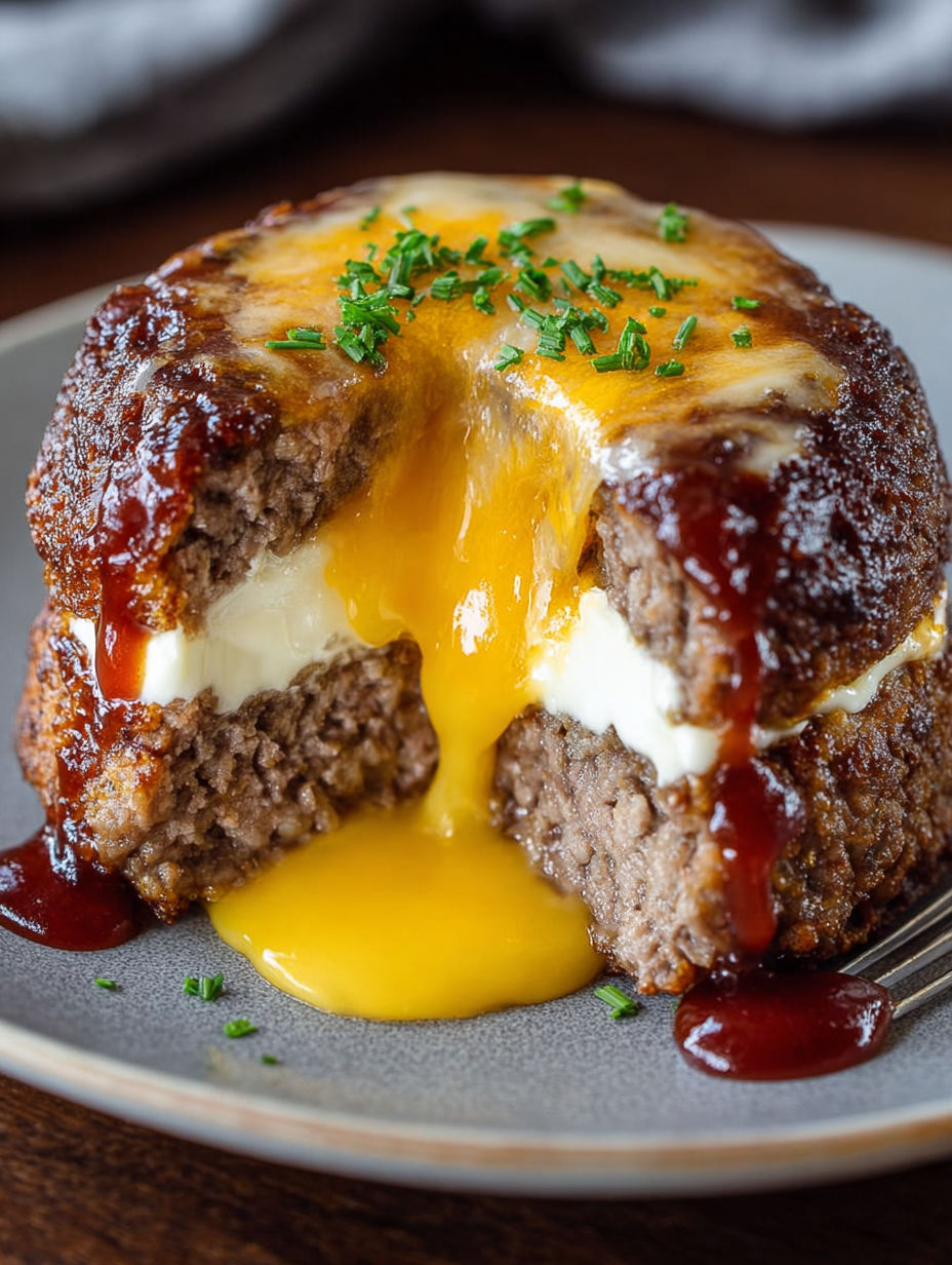 A cheeseburger with a lava cake in the middle.