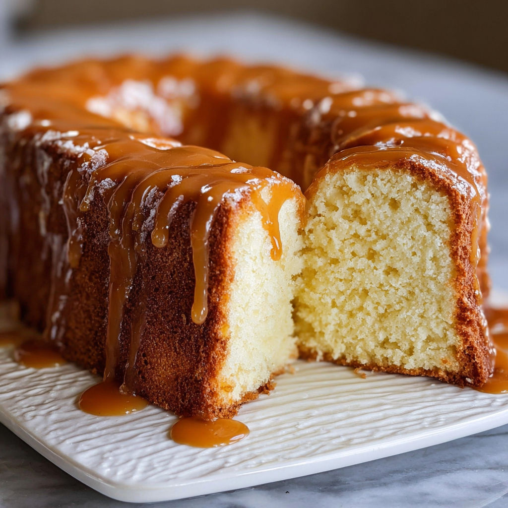 A slice of caramel cream cheese pound cake.