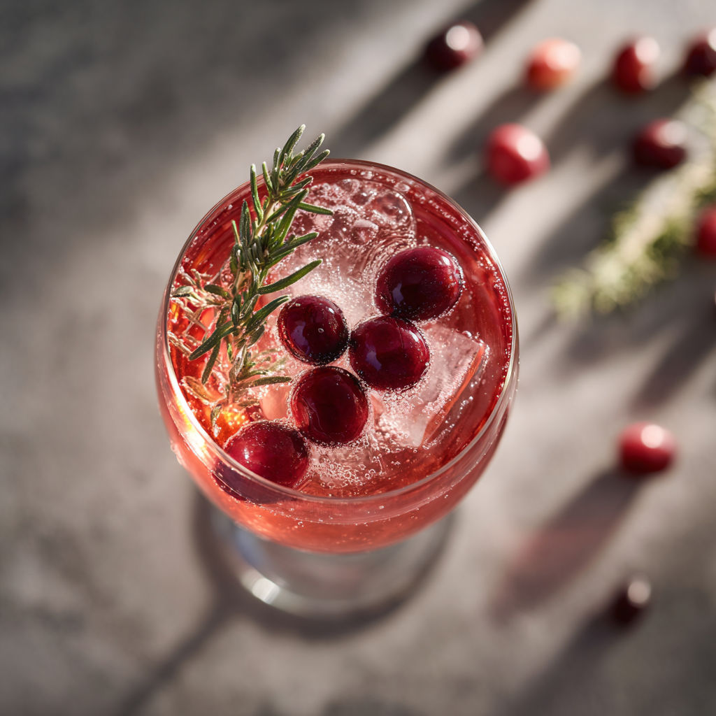 A glass of red wine with a sprig of rosemary.