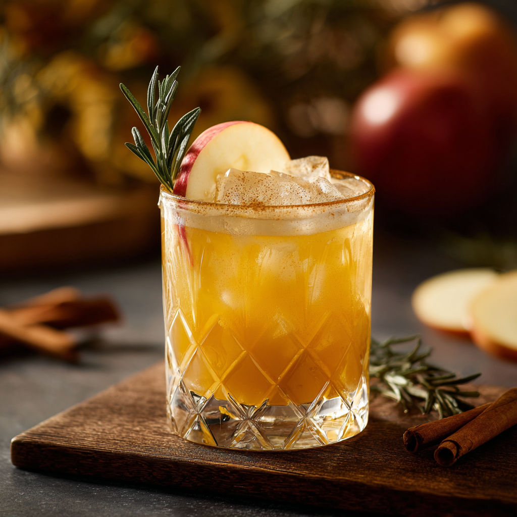 A glass of fall spiced whiskey sour.