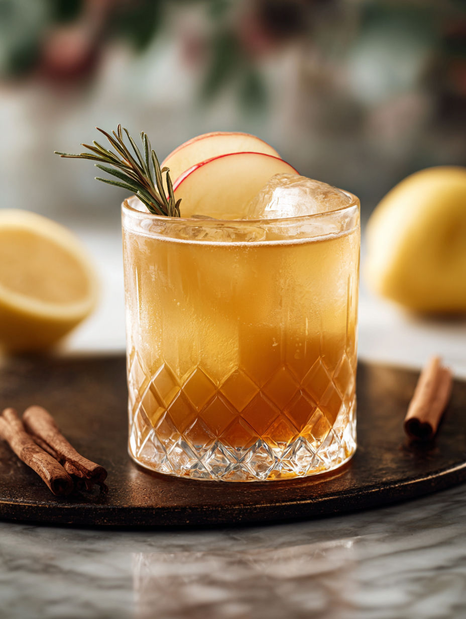 A glass of whiskey sour with a cinnamon stick in it.