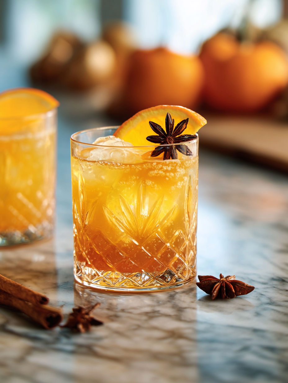 Two glasses of Spiced Maple Bourbon Fizz.