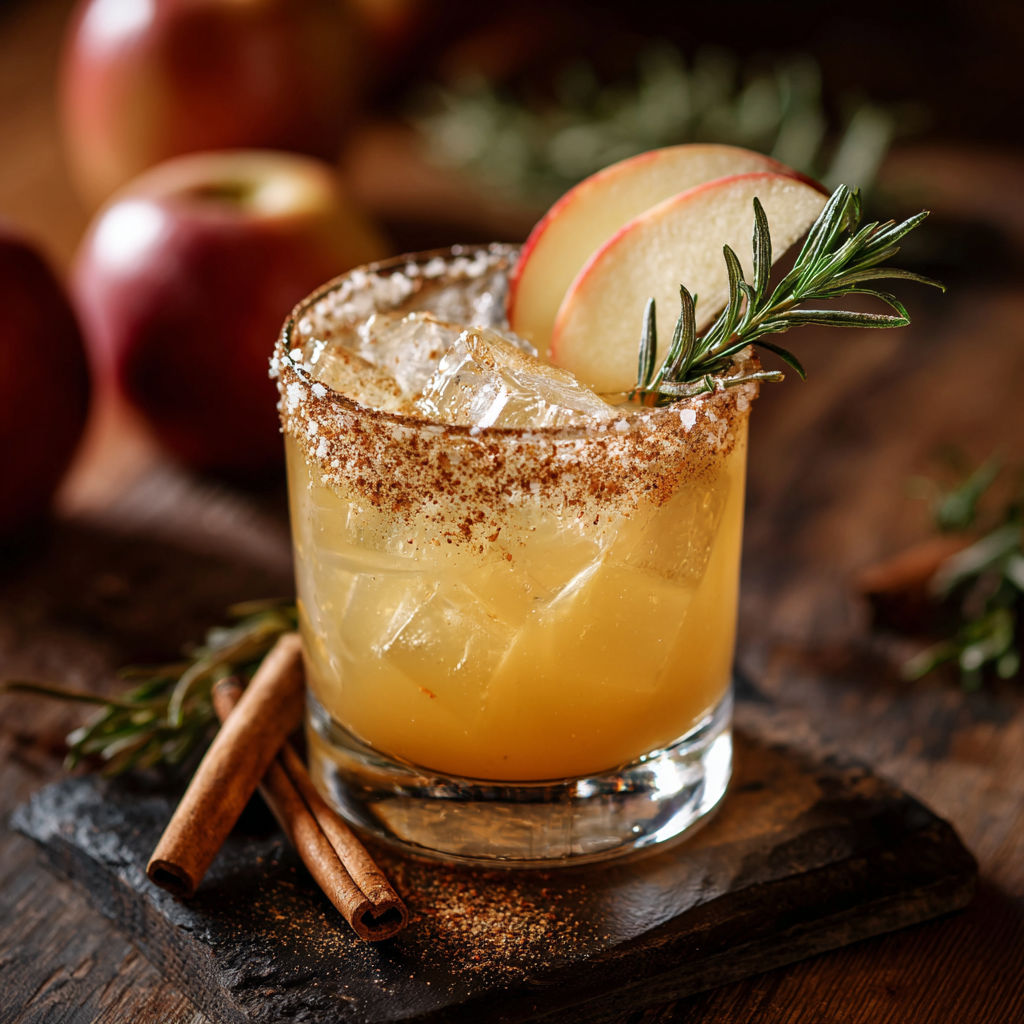 A glass of Smoky Harvest Apple Cider Margarita.