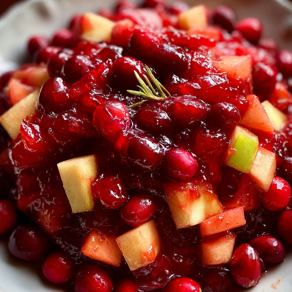 A bowl of red and white fruit with a green garnish.