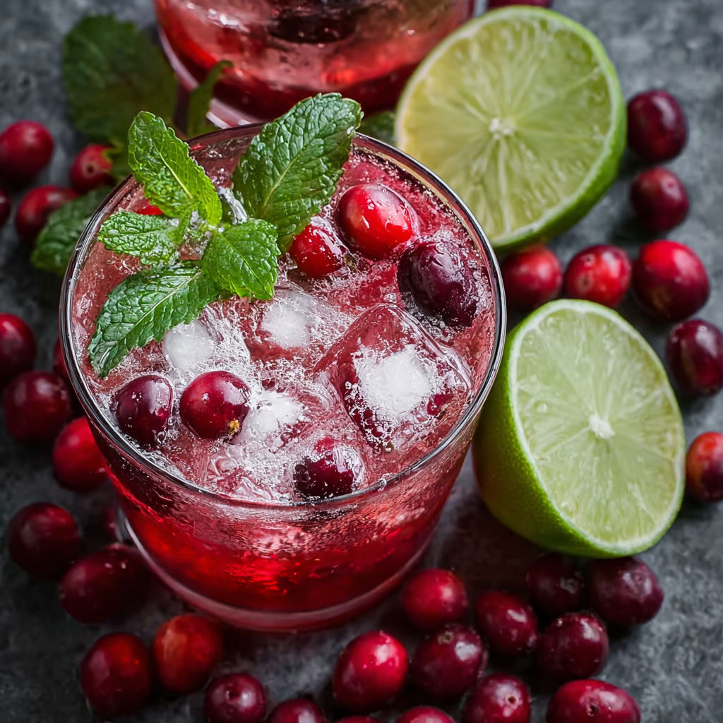 A glass of Vanilla Cranberry Crush Mocktail.