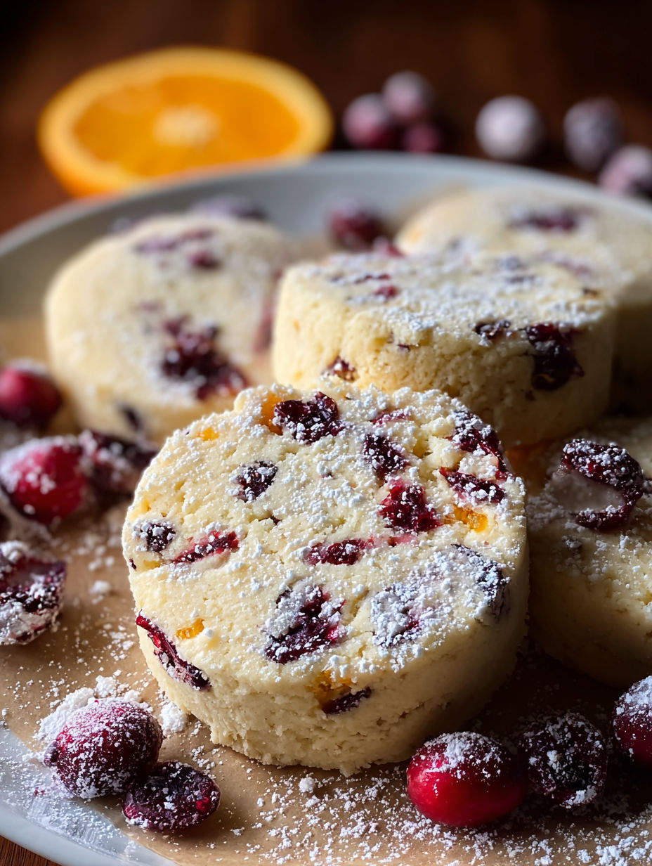 A plate of Cozy Cranberry Orange Shortbread.