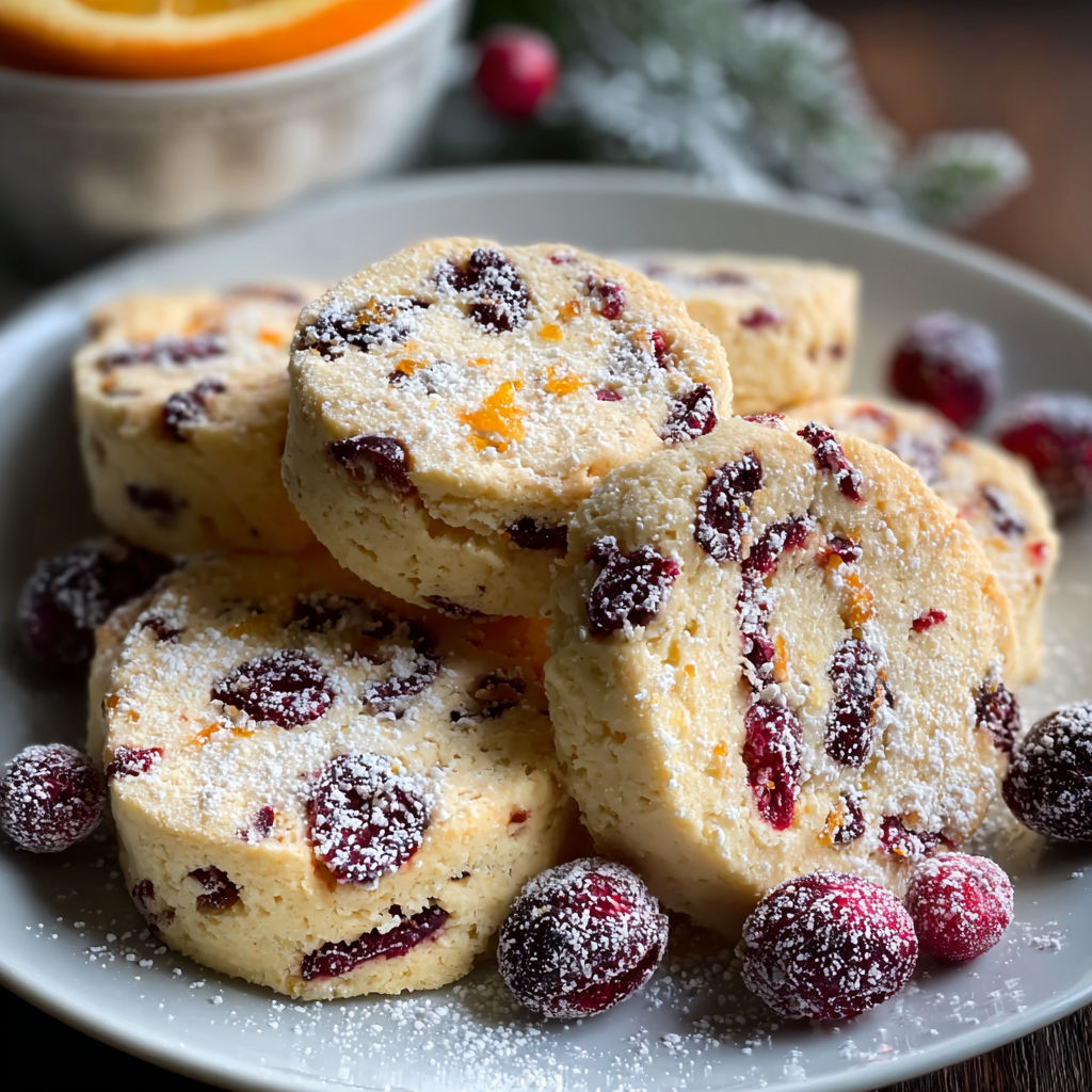 A plate of Cozy Cranberry Orange Shortbread.