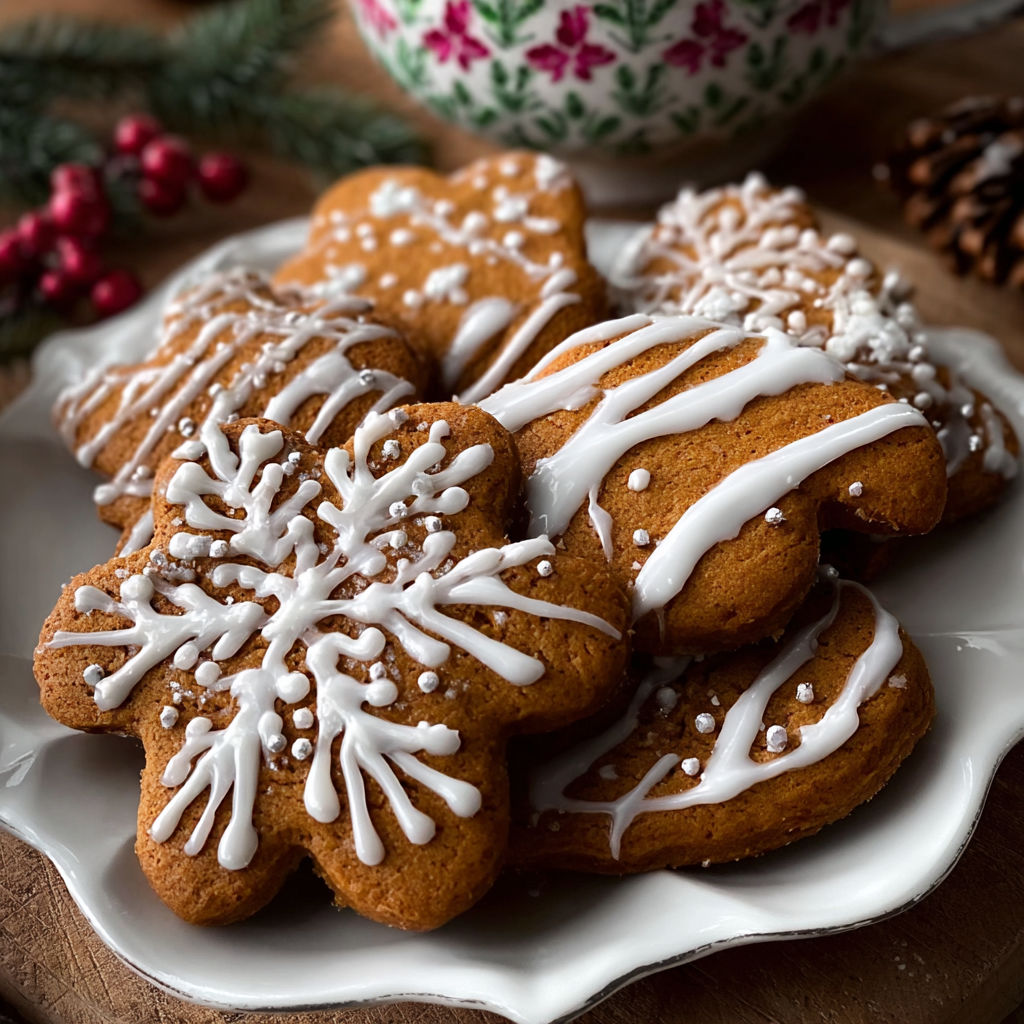 A plate of gingerbread cookies with white icing.