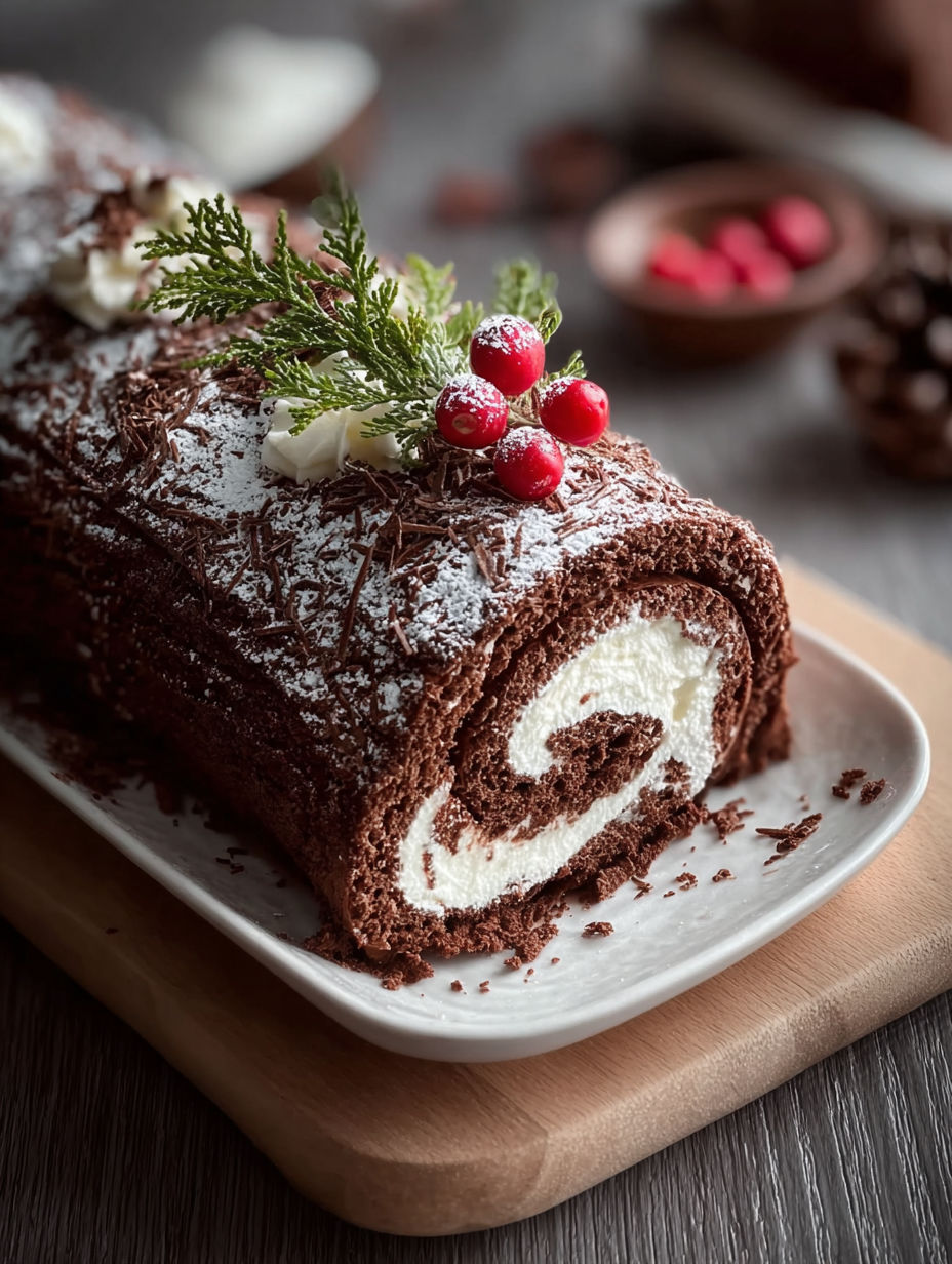 A Christmas Yule Log Sheet Cake.
