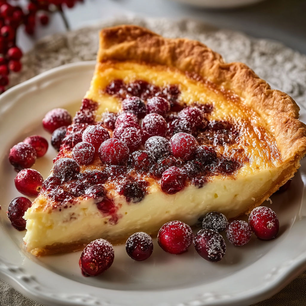 A slice of cranberry custard pie.