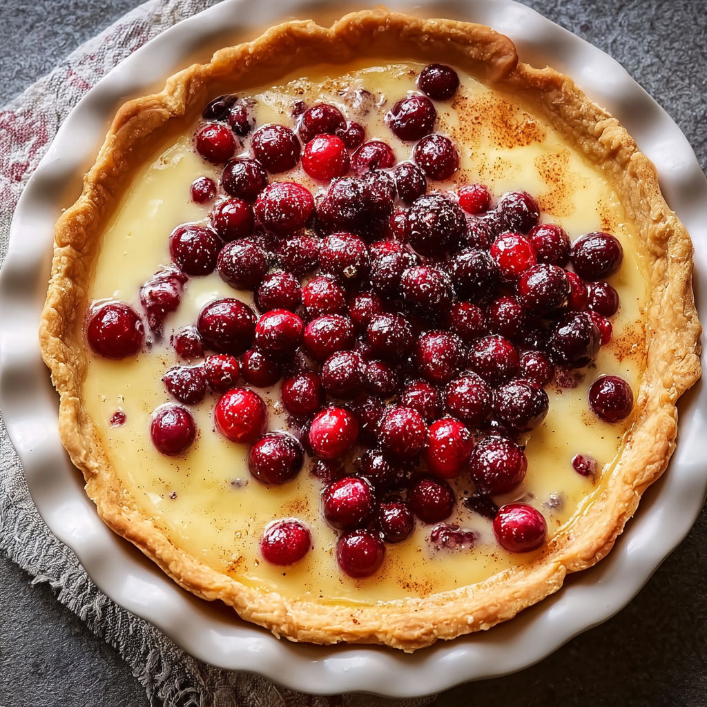 A slice of cranberry custard pie.