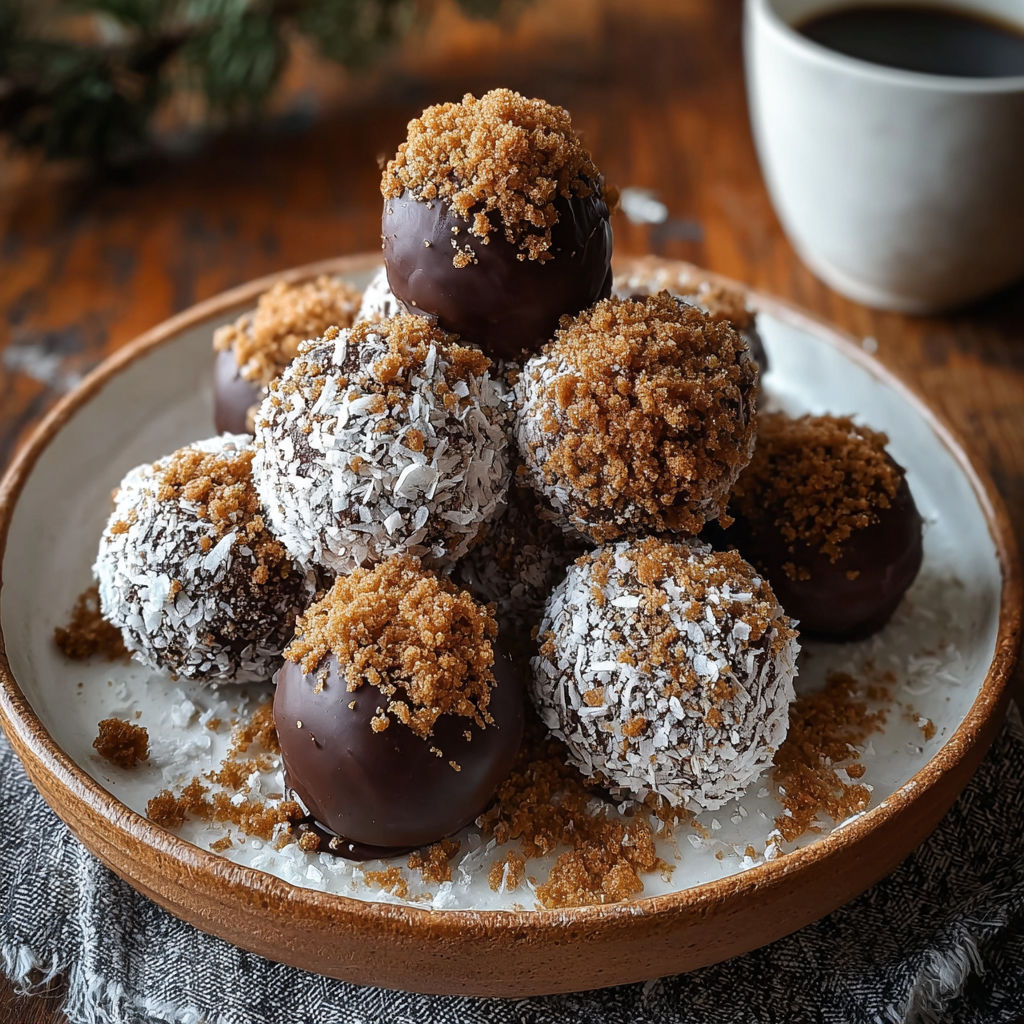 A plate of gingerbread truffles with a creamy chocolate coating.