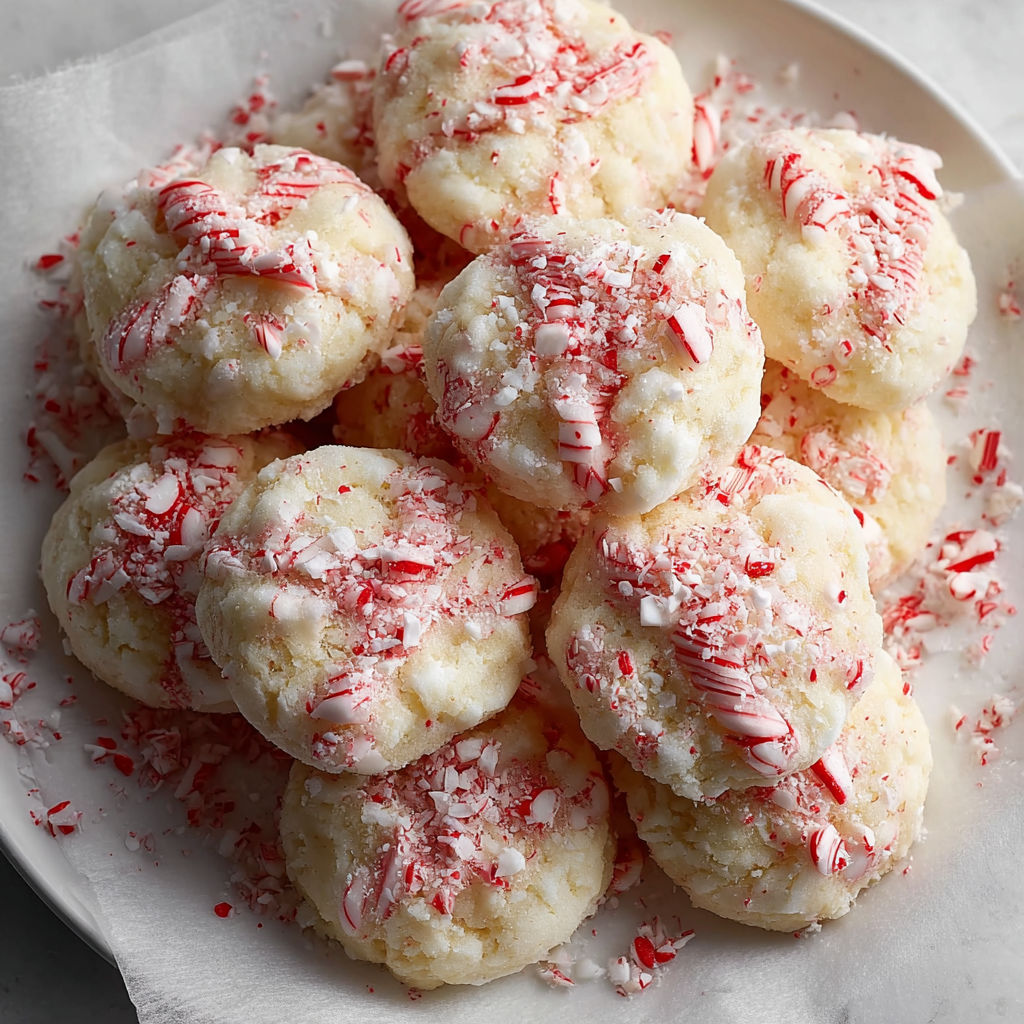A plate of candy cane whipped shortbread cookies.