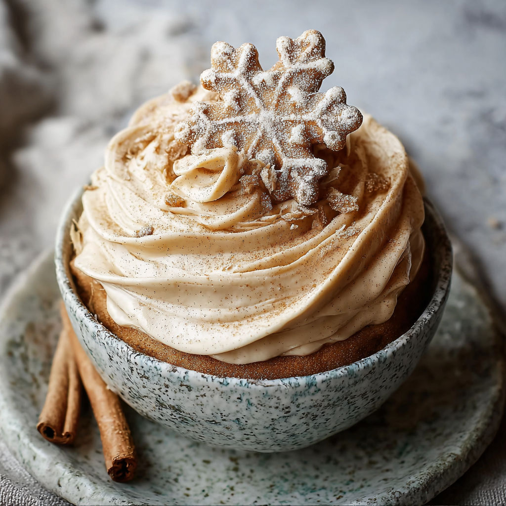 A bowl of spiced creamy gingerbread frosting with vanilla infusion.