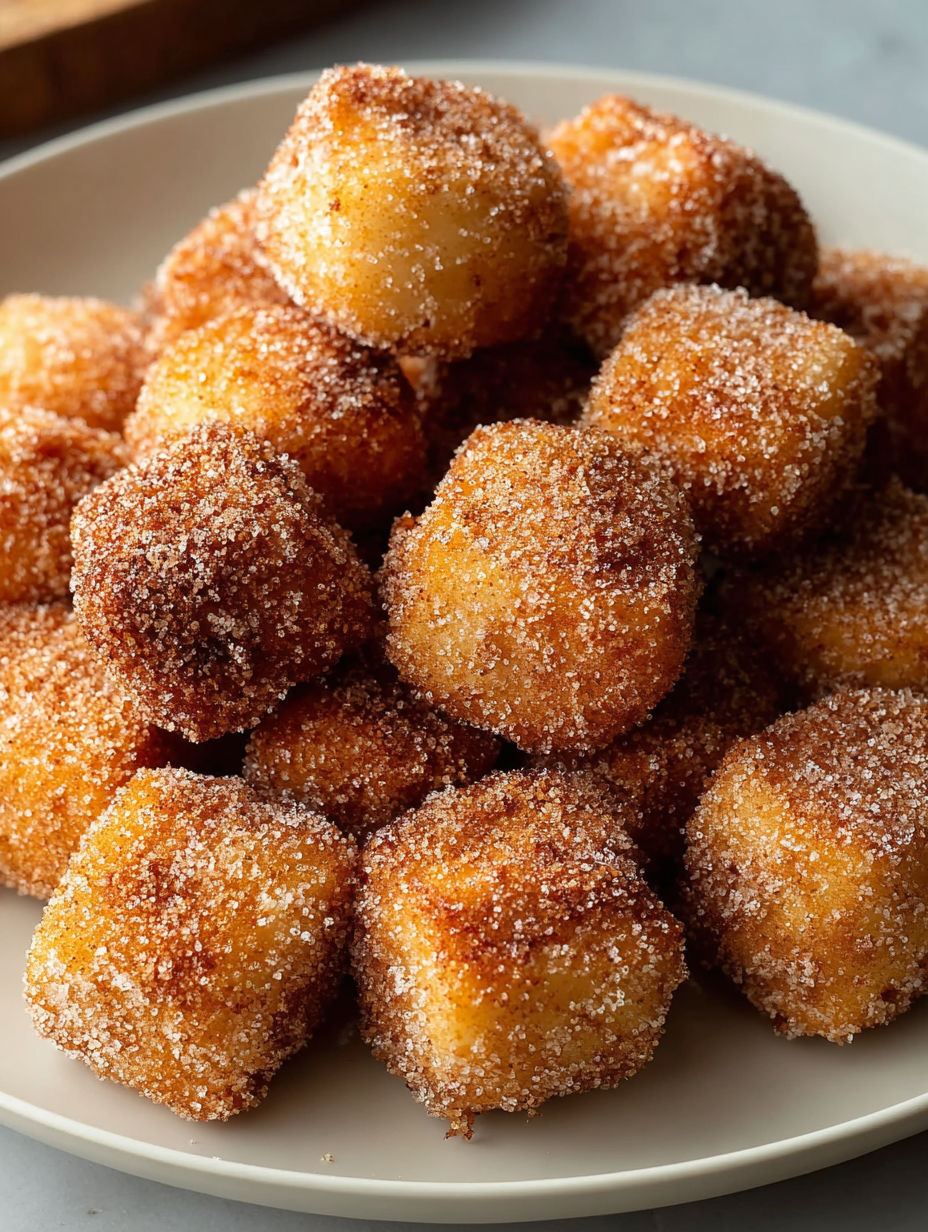 A plate of crispy angel cake churro bites.