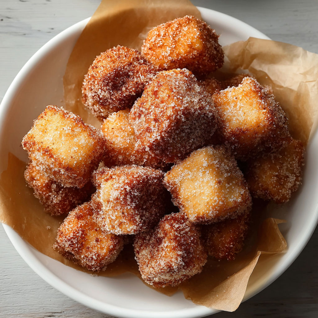A bowl of crispy angel cake churro bites.