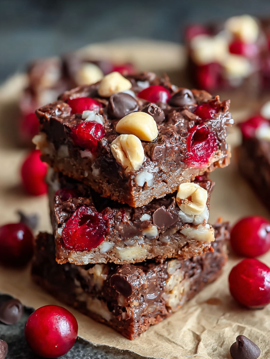 A stack of chocolate cherry bars.