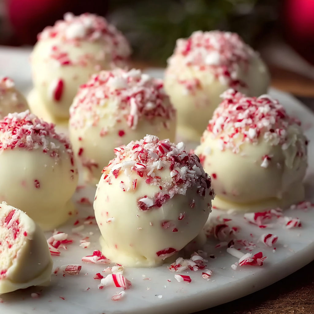 Peppermint truffles made with cream cheese.