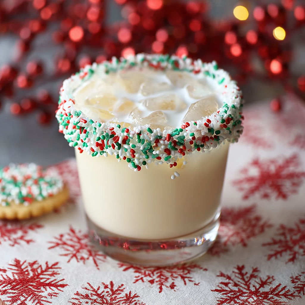 A glass of a Christmas cookie cocktail.