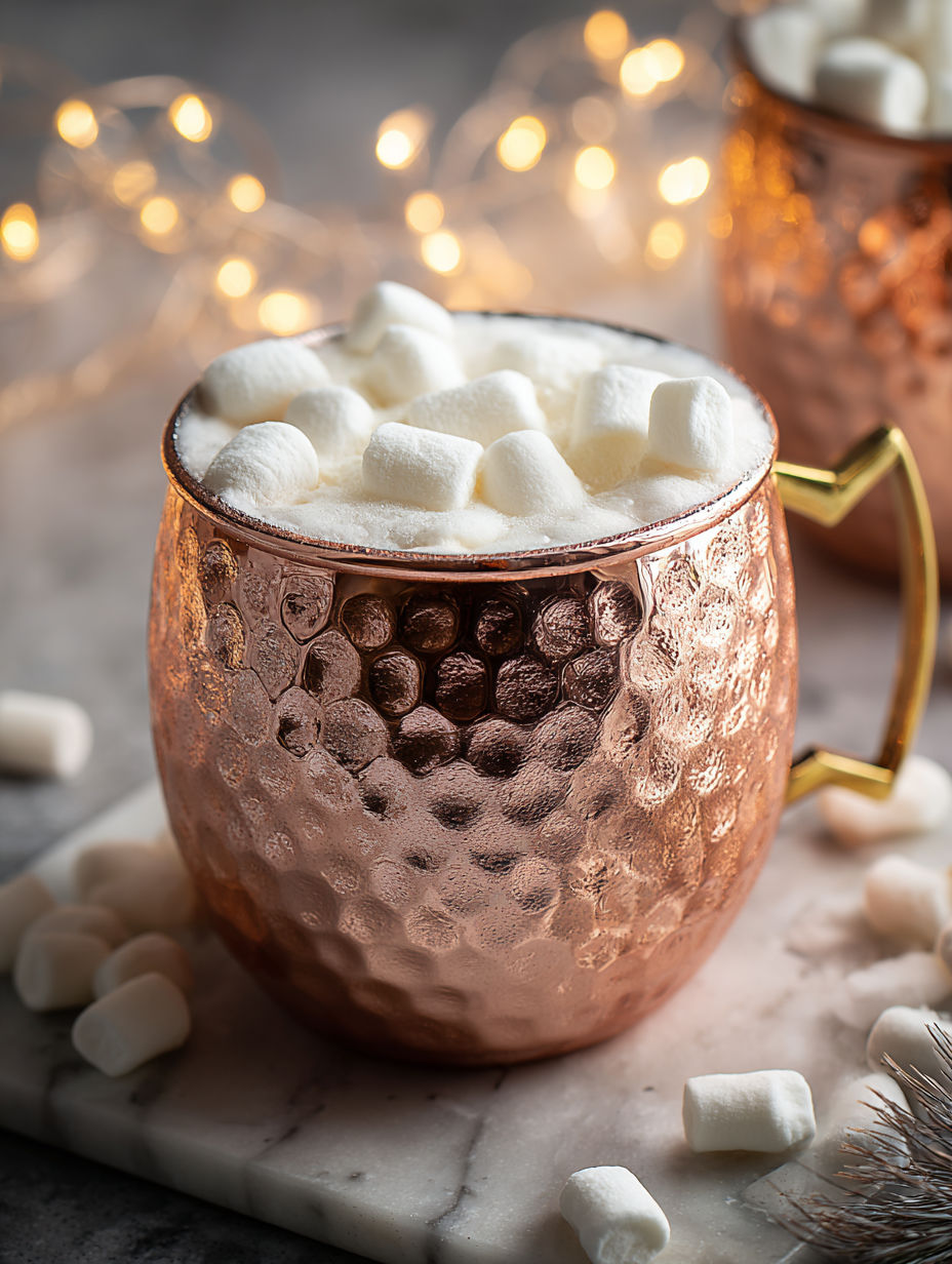 A copper mug filled with marshmallows.
