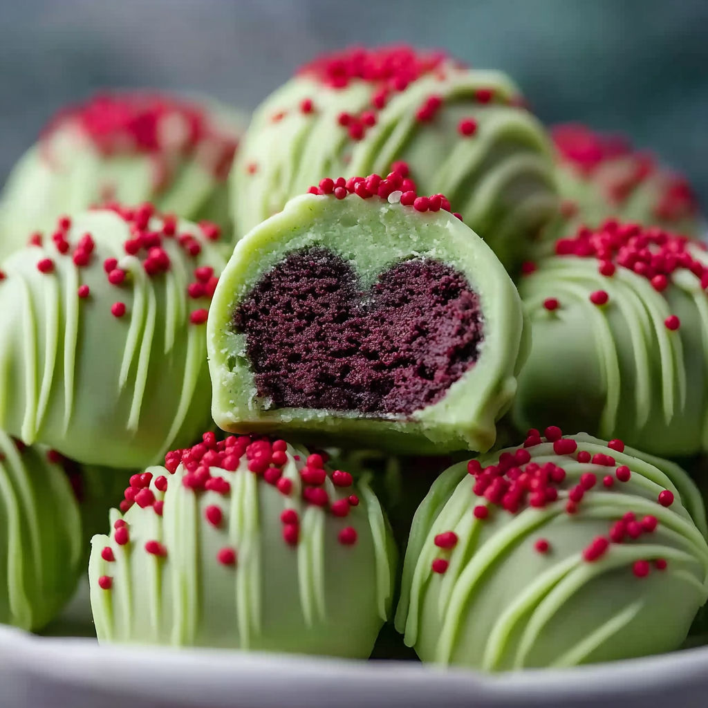 A plate of green and red heart shaped cookies.