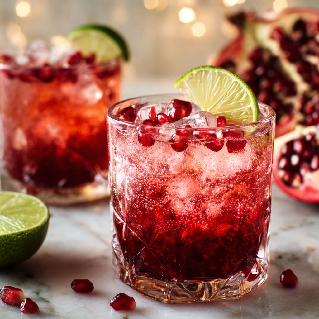 Two glasses of pomegranate gin and tonic.