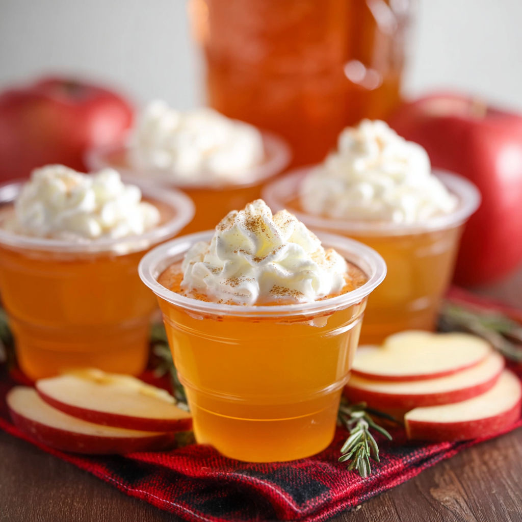 A plate of apple cider jello shots.